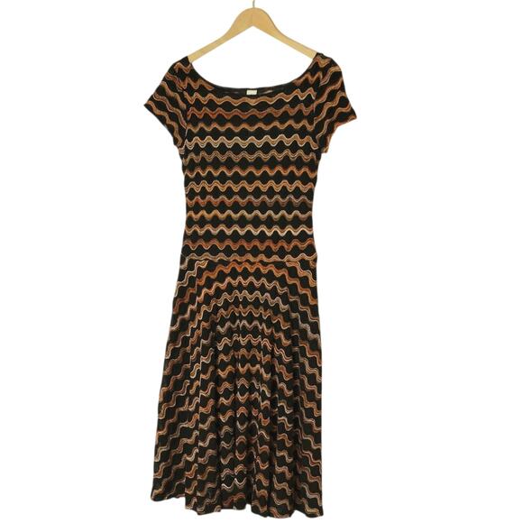 Sangria Chevron A-Line Midi Dress Multicolor Short Sleeve Office Party Fall 6 - Picture 16 of 16